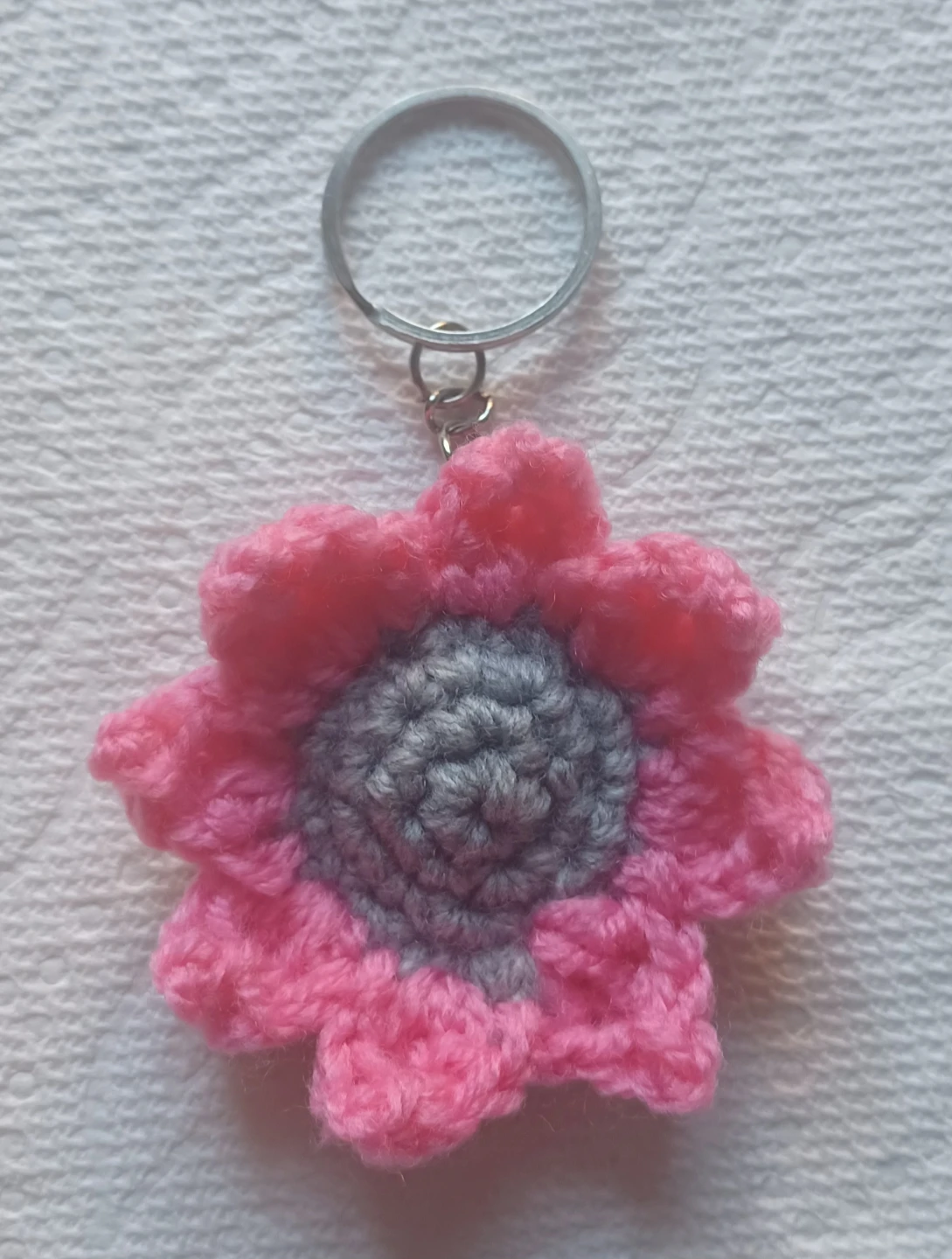 Handmade Pink Crochet Flower Keychain
