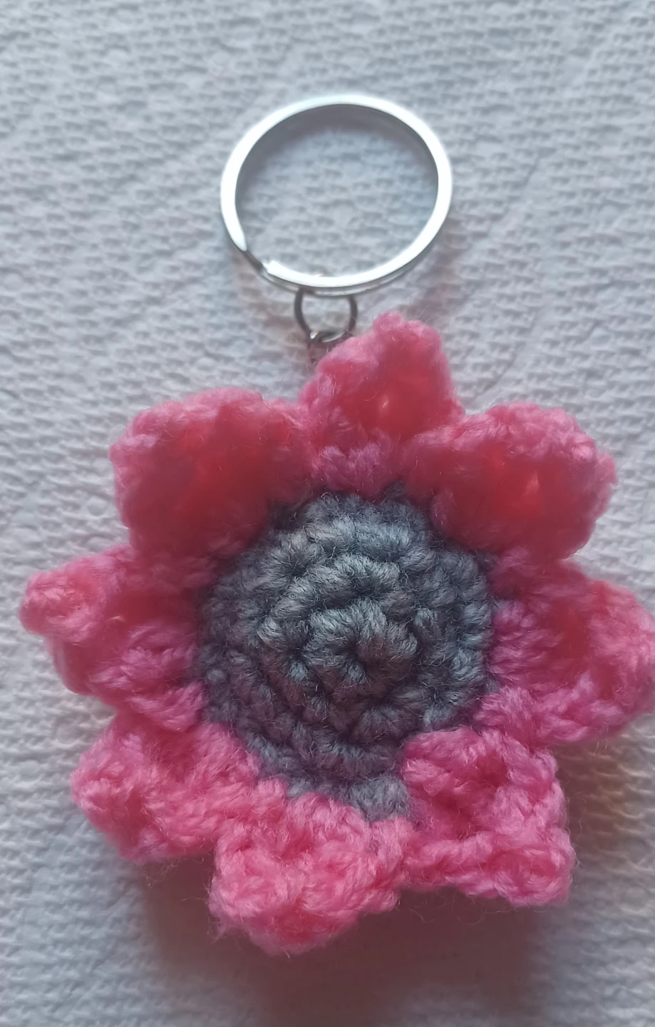 Handmade Pink Crochet Flower Keychain - photo 4
