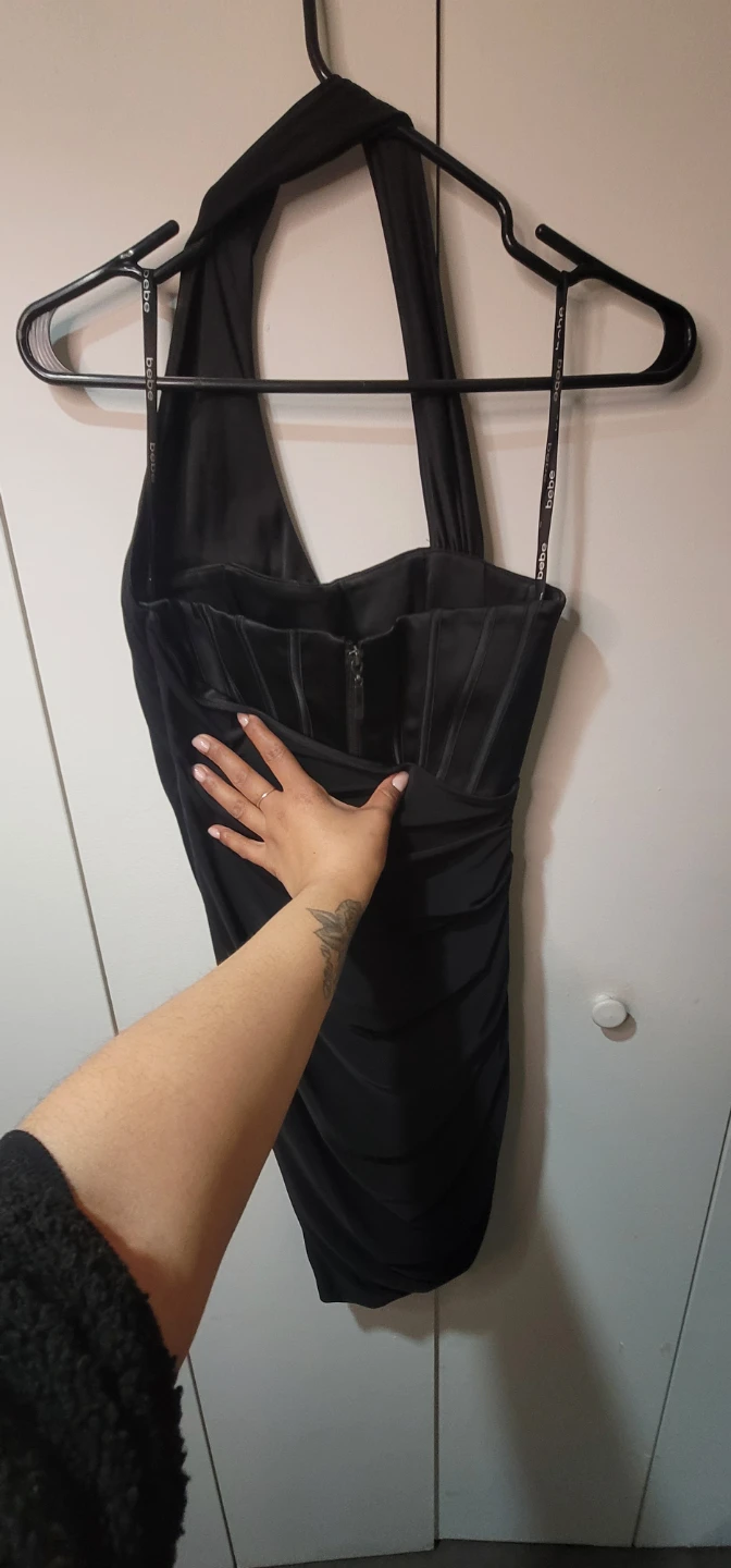 Bebe Black Halter Ruched Dress - photo 2