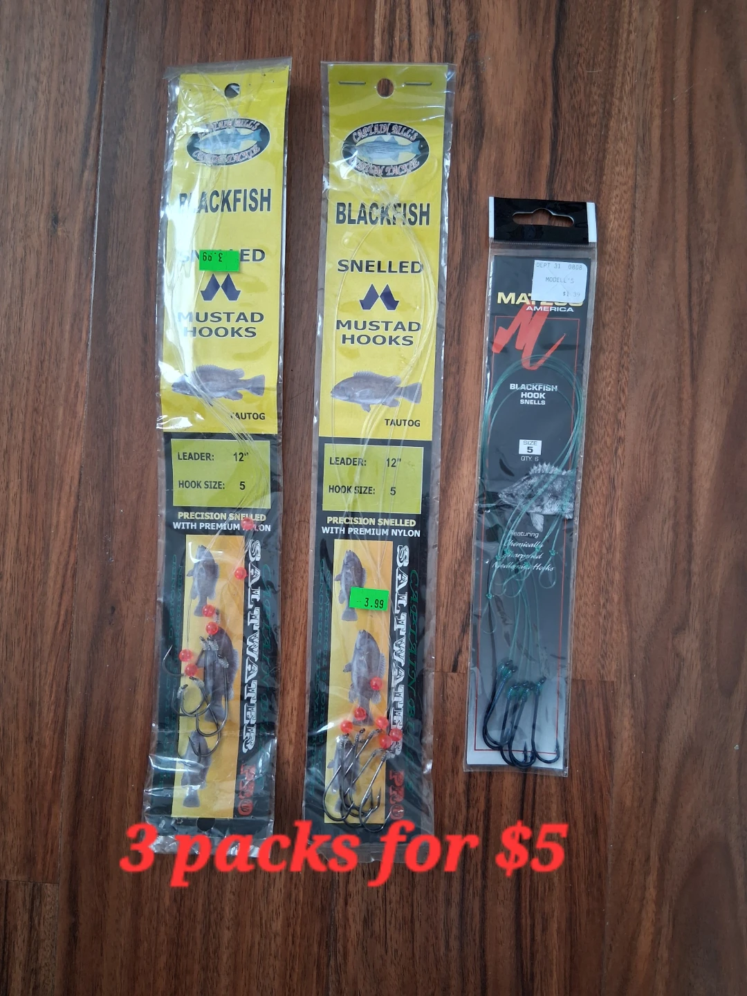 Captain Bill's Blackfish Mustad Hooks - Size 5 - 12" Leader