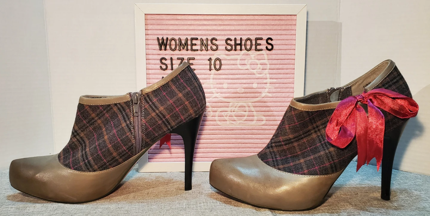 Poetic Licence Women's Ankle Boots Size 10 Grey Plaid Heels - photo 4