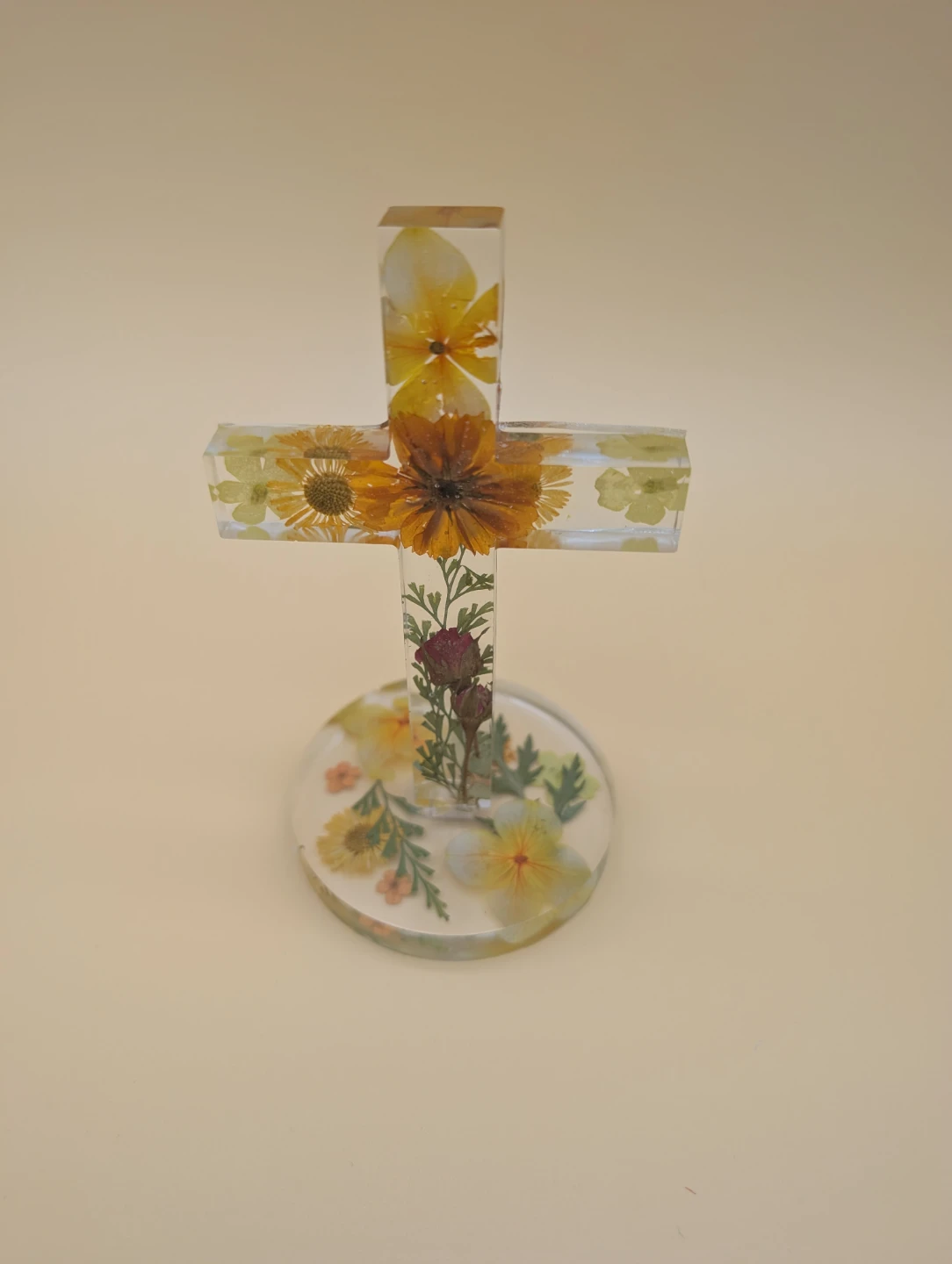 Resin Cross with Dried Flowers Display