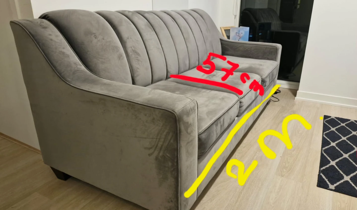 Grey Velvet Sofa Bed - photo 2