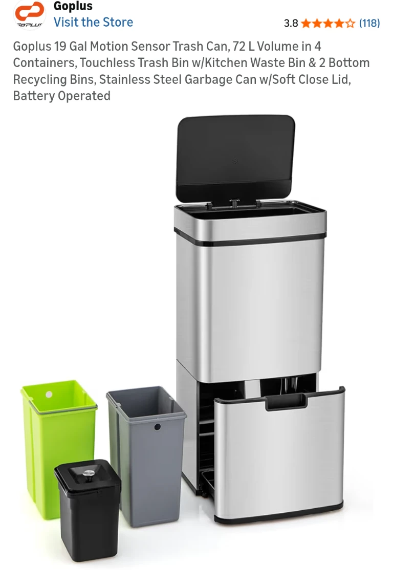 Goplus 19 Gal Motion Sensor Trash Can w/ 4 Containers