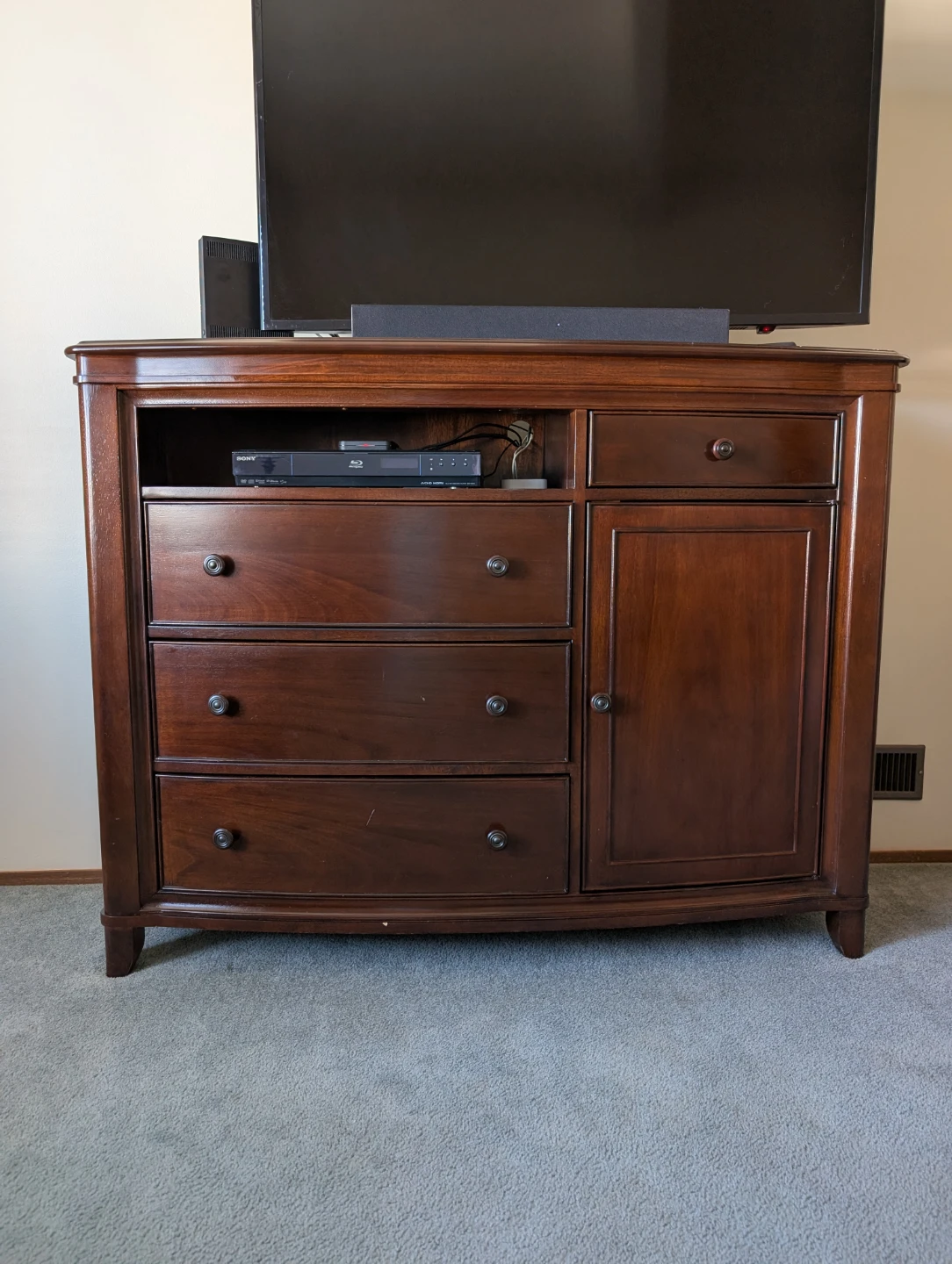 Dark Wood Media Console with Drawers and Cabinet - photo 2