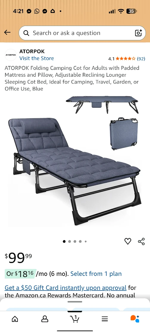 ATORPOK Folding Camping Cot with Padded Mattress and Pillow - photo 2