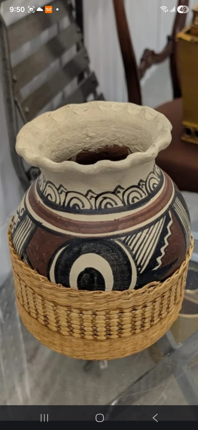 Decorative Ceramic Vase with Wicker Base