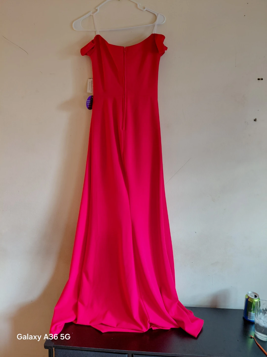 Hot Pink Off-the-Shoulder Prom Dress with Slit - photo 2