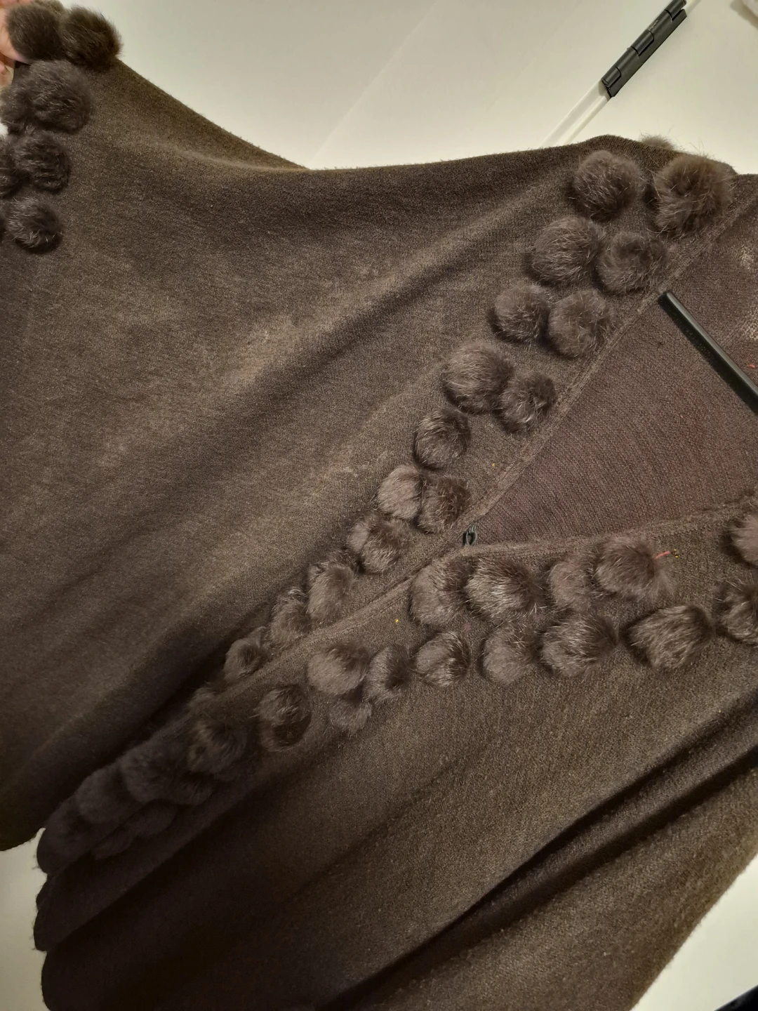 Brown Poncho with Fur Pom-Poms - photo 4
