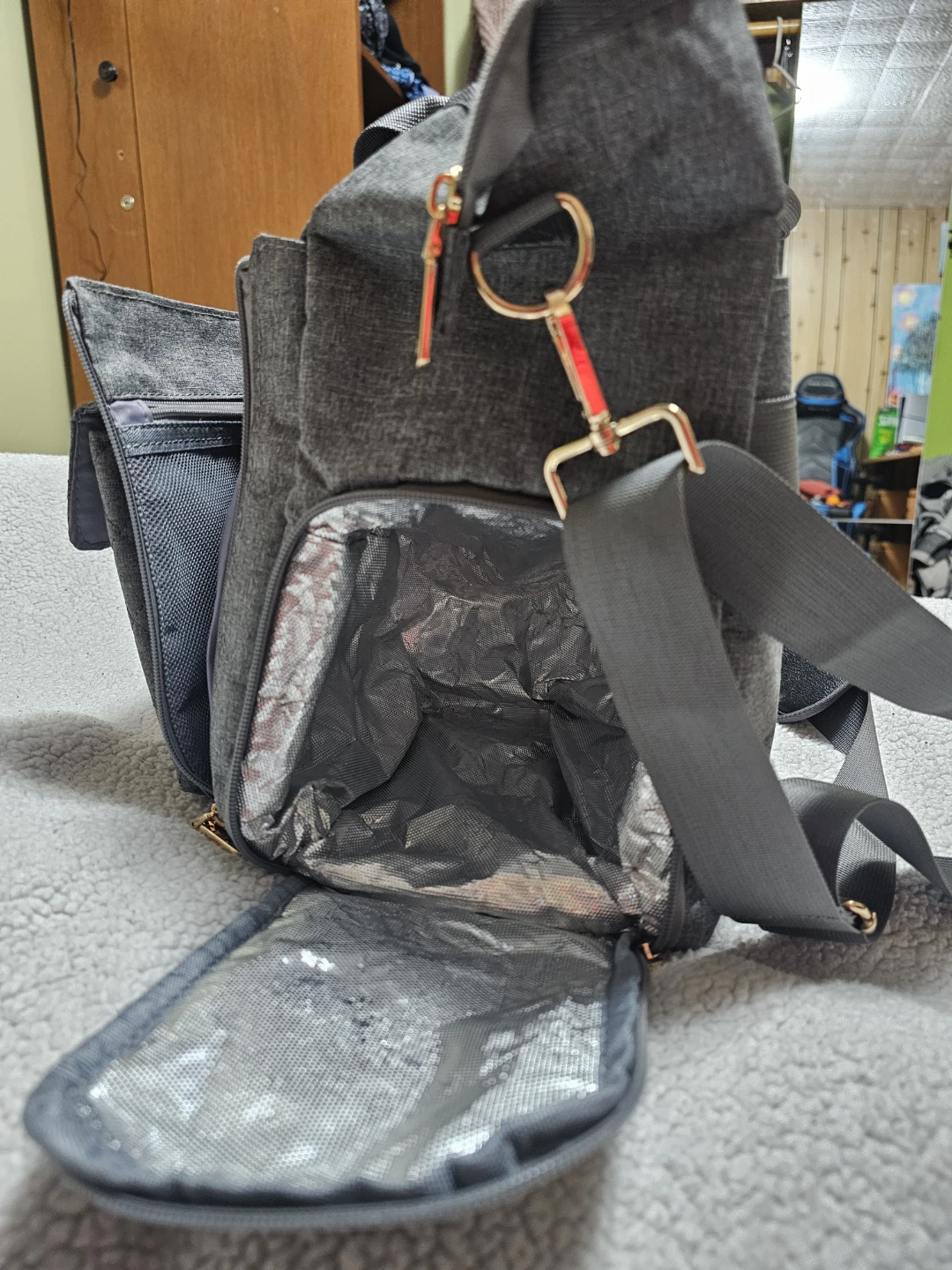 Grey Diaper Bag with Quilted Front - photo 4