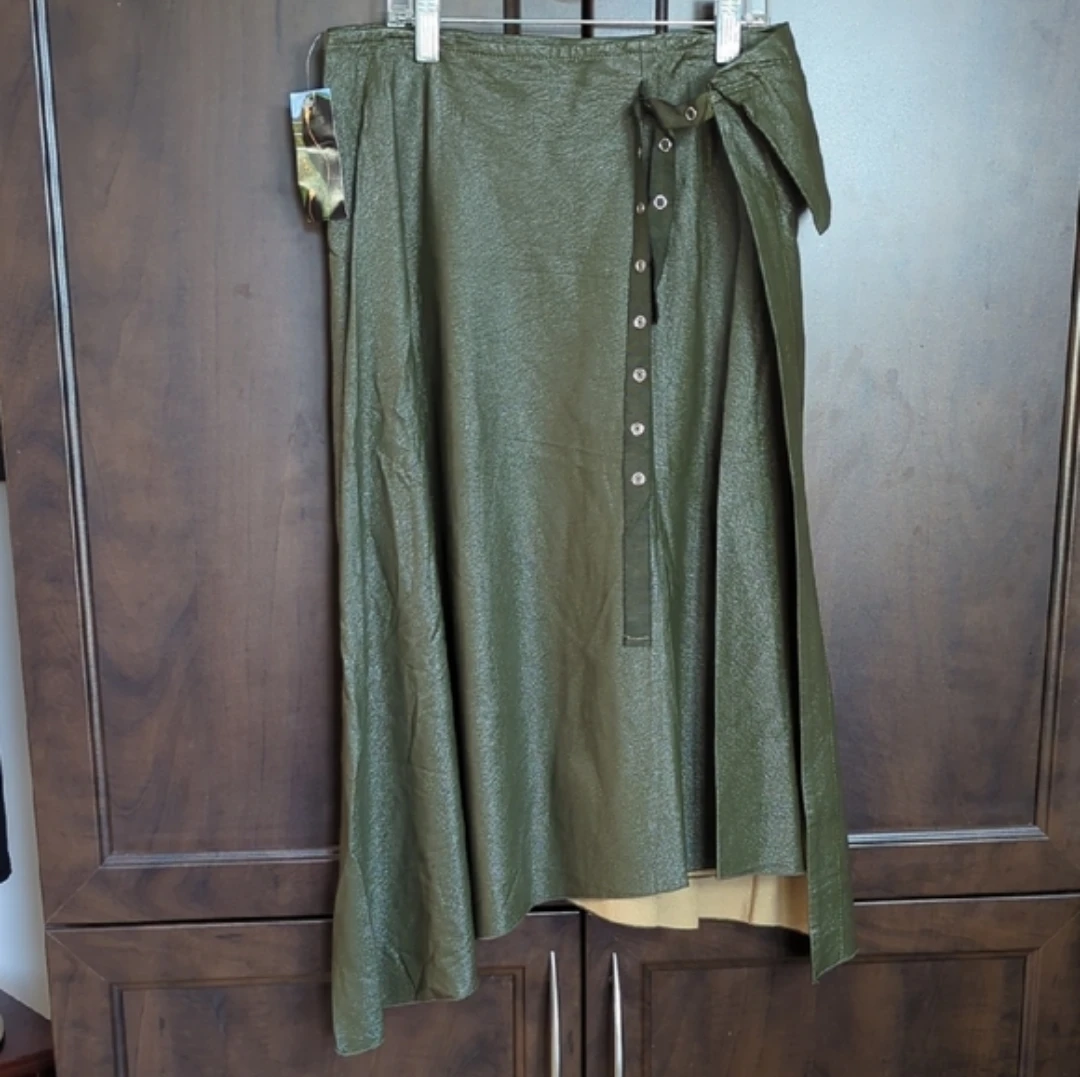 Green Faux Leather Wrap Skirt