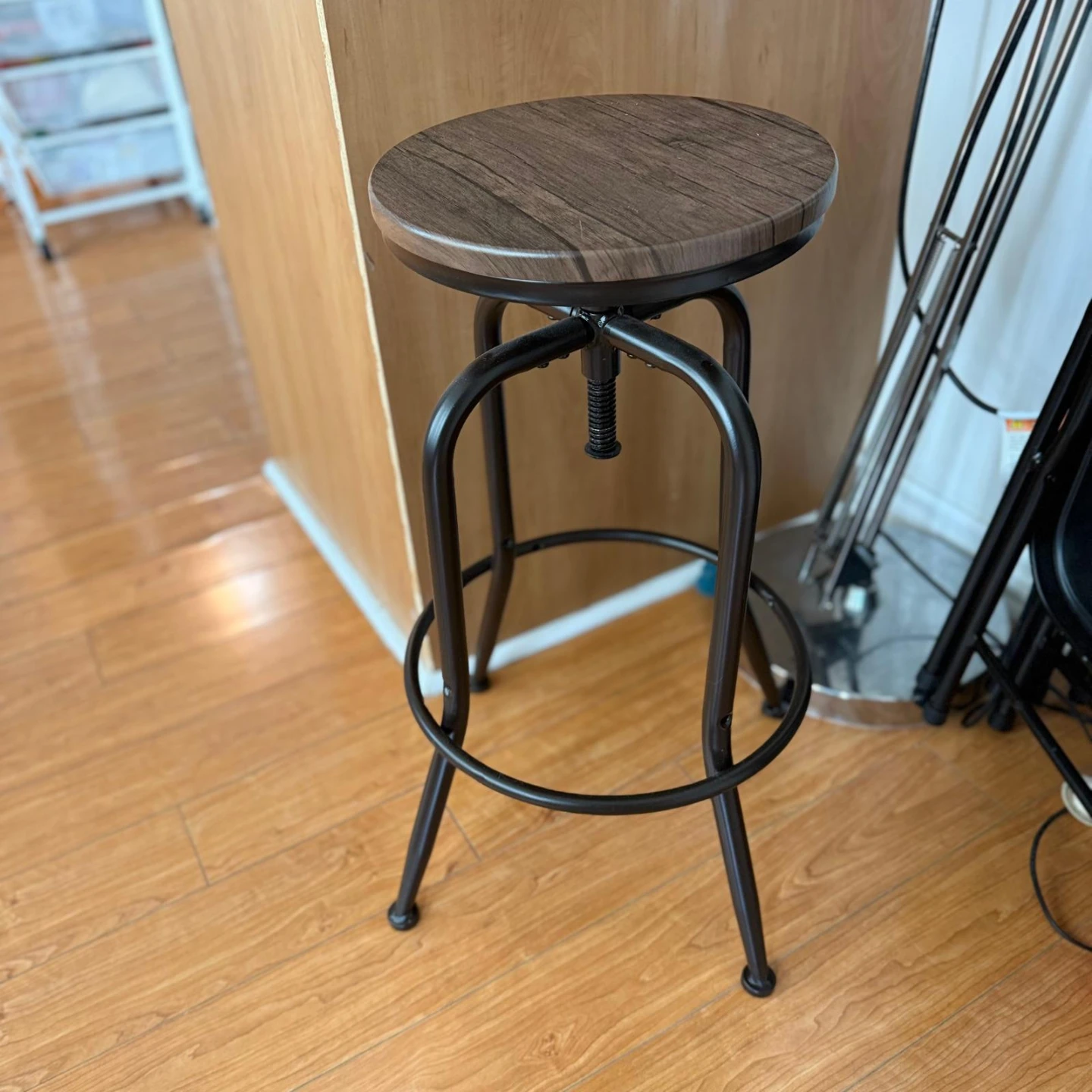 Adjustable Swivel Bar Stool - Wood Top, Metal Base