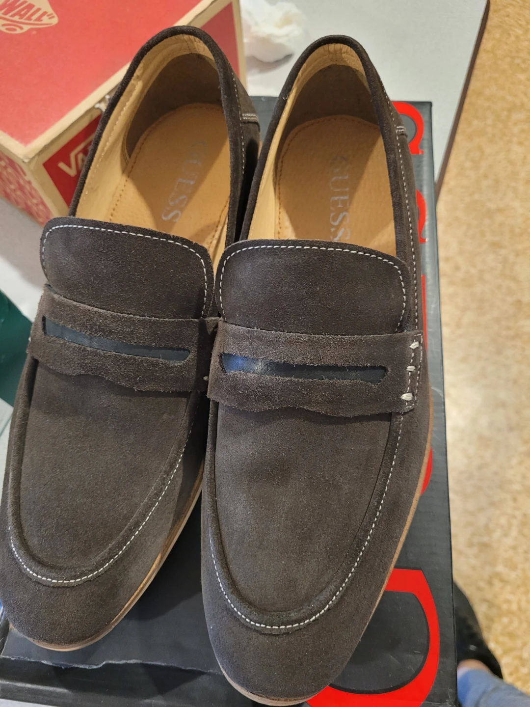 Guess Dark Brown Suede Loafers