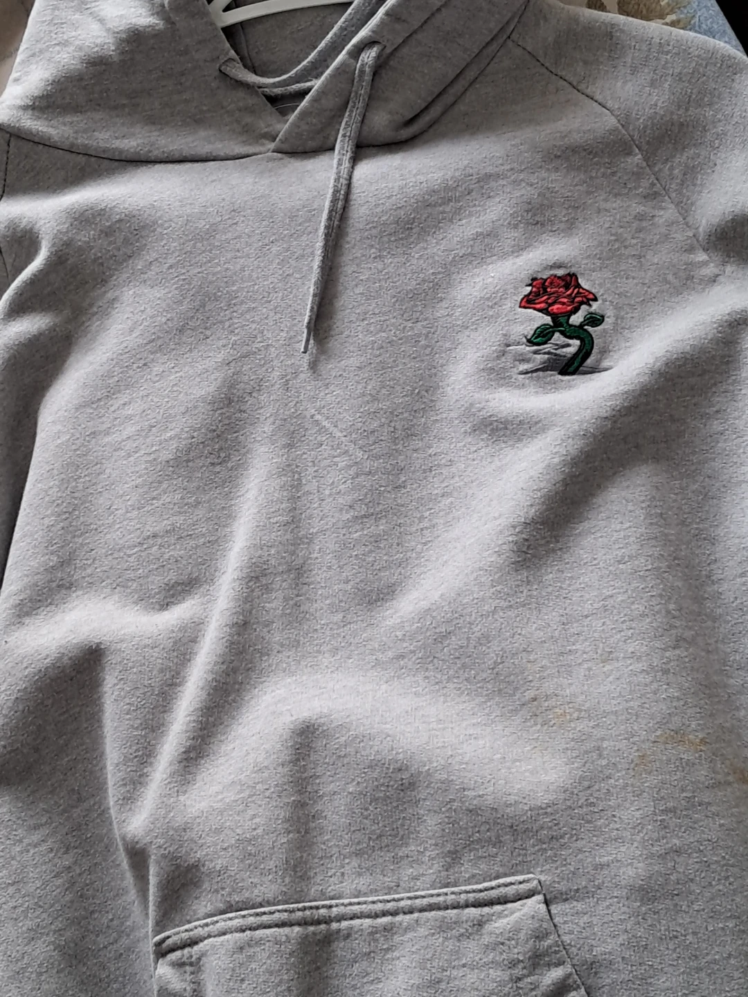 Grey Sweatpants with Rose Embroidery