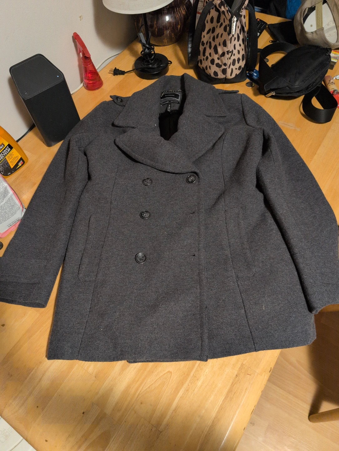 Le Château Women's Grey Double-Breasted Wool Blend Coat Size L