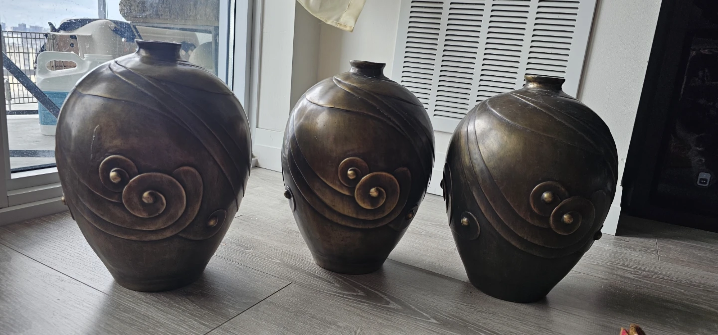Set of 3 Decorative Bronze vases with Swirl Design