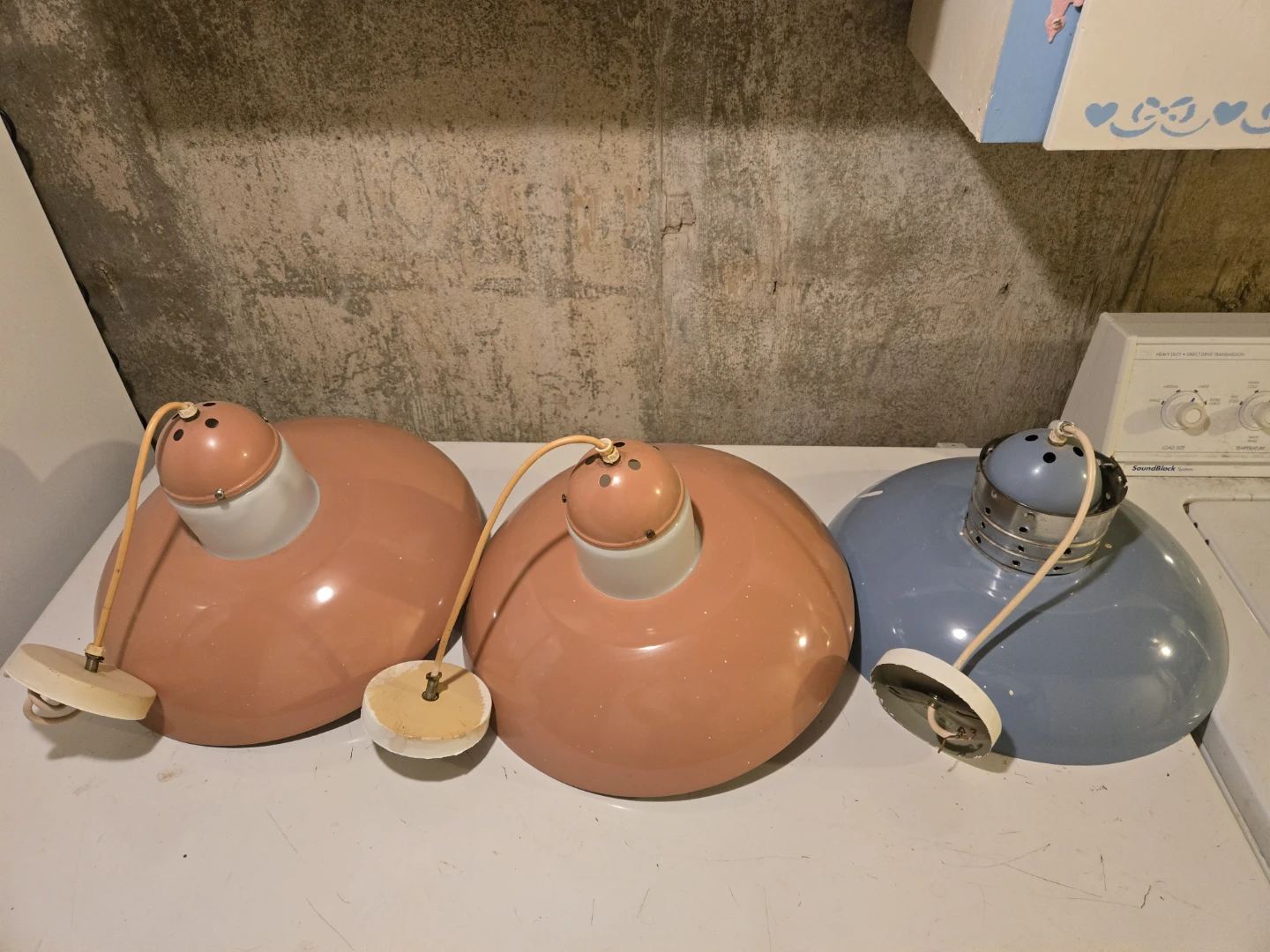 Lot of 3 Retro Pendant Lights - Orange and Blue