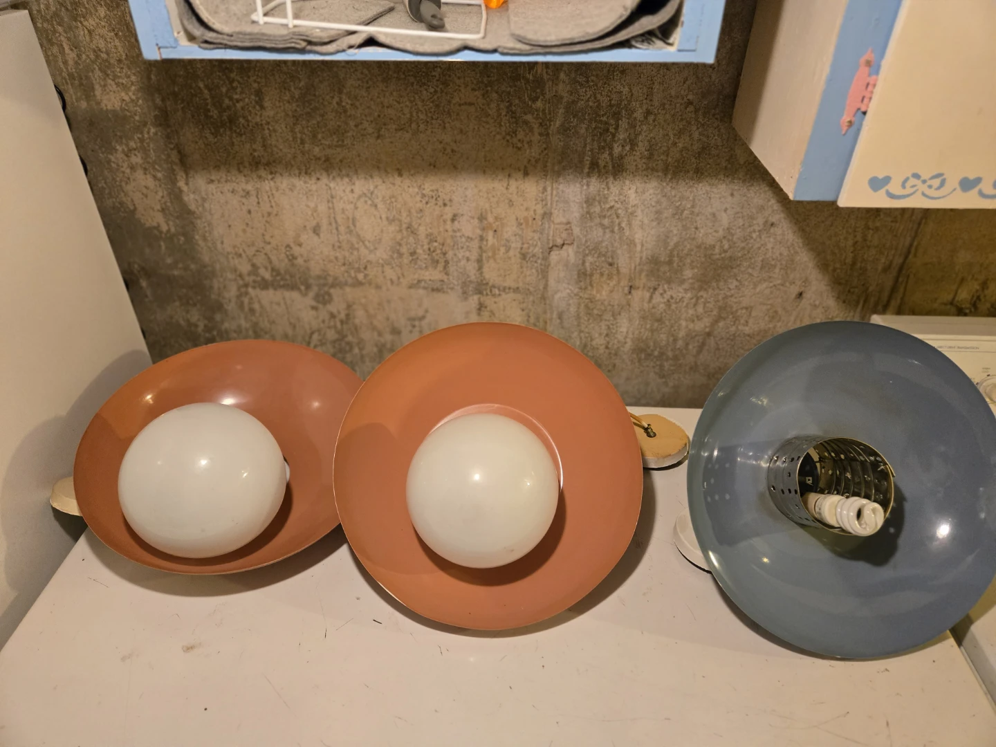 Lot of 3 Retro Pendant Lights - Orange and Blue - photo 2