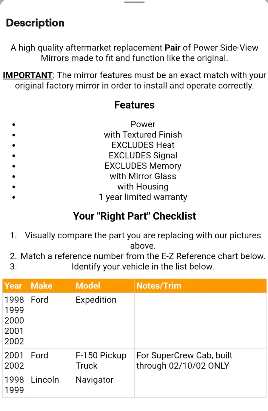 Pair of Power Side-View Mirrors for 1998-2002 Ford Expedition - photo 4