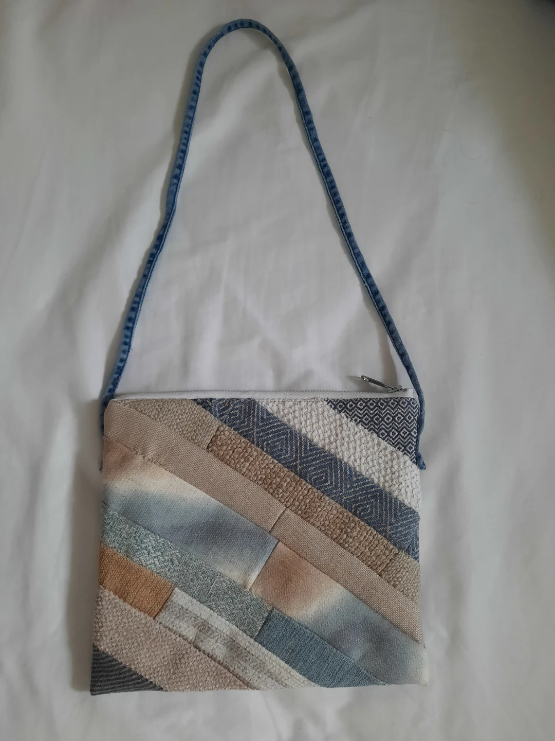 Quilted Patchwork Clutch Bag with Denim Strap