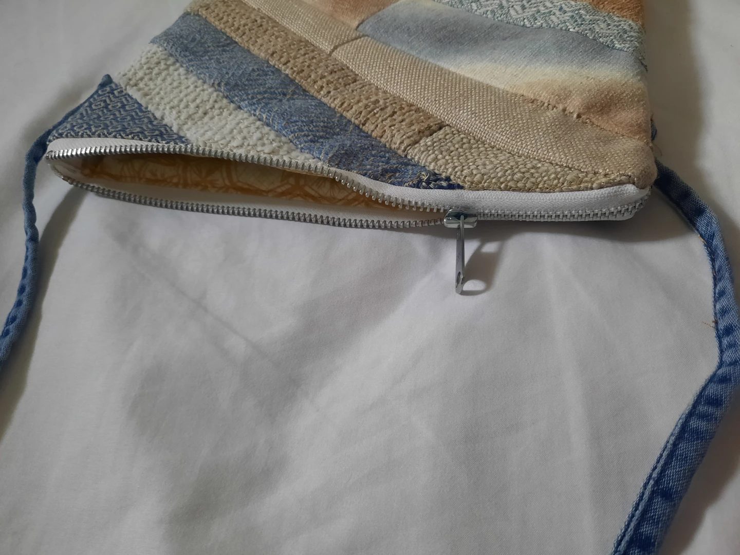 Quilted Patchwork Clutch Bag with Denim Strap - photo 2