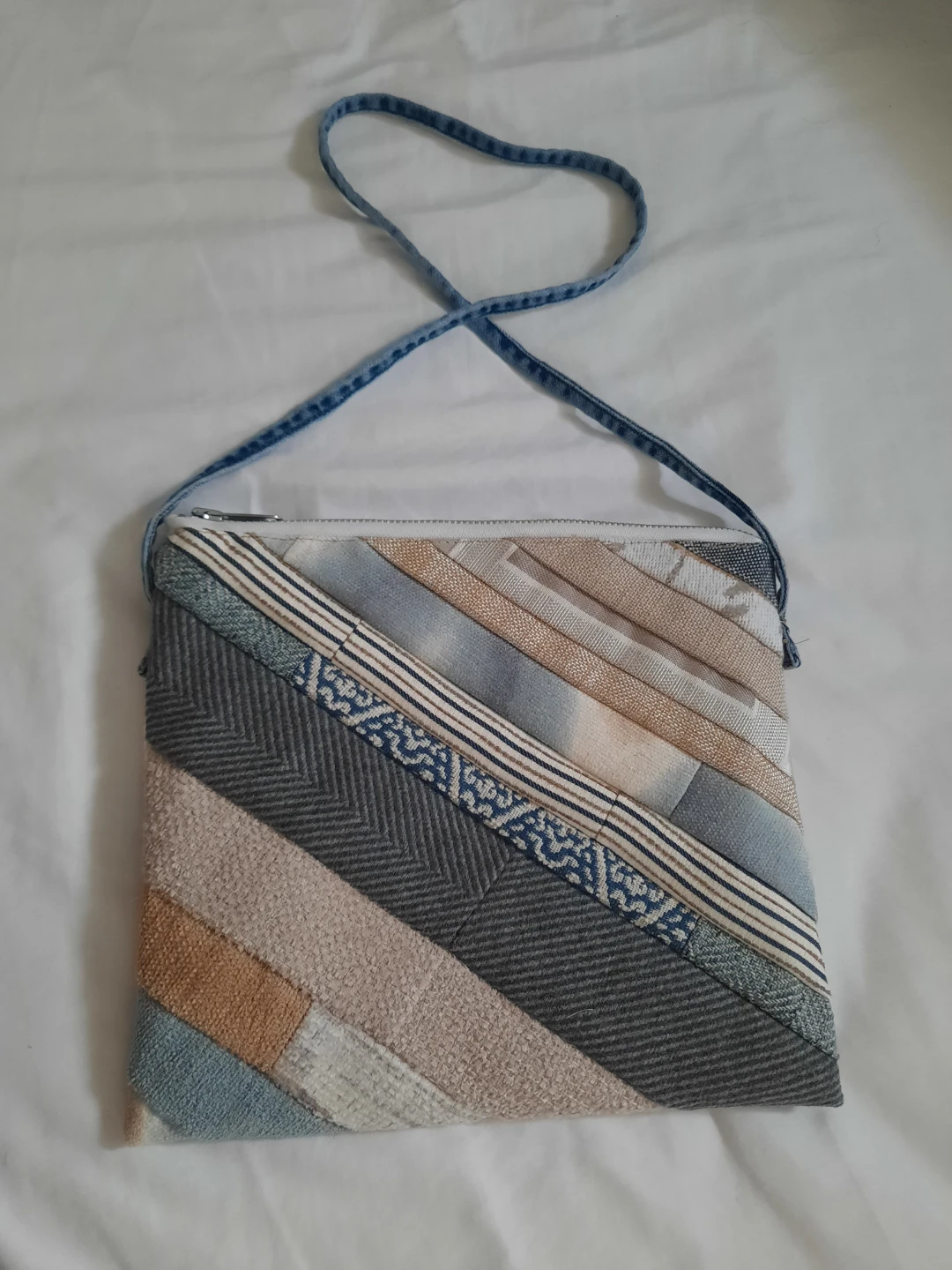 Quilted Patchwork Clutch Bag with Denim Strap - photo 5