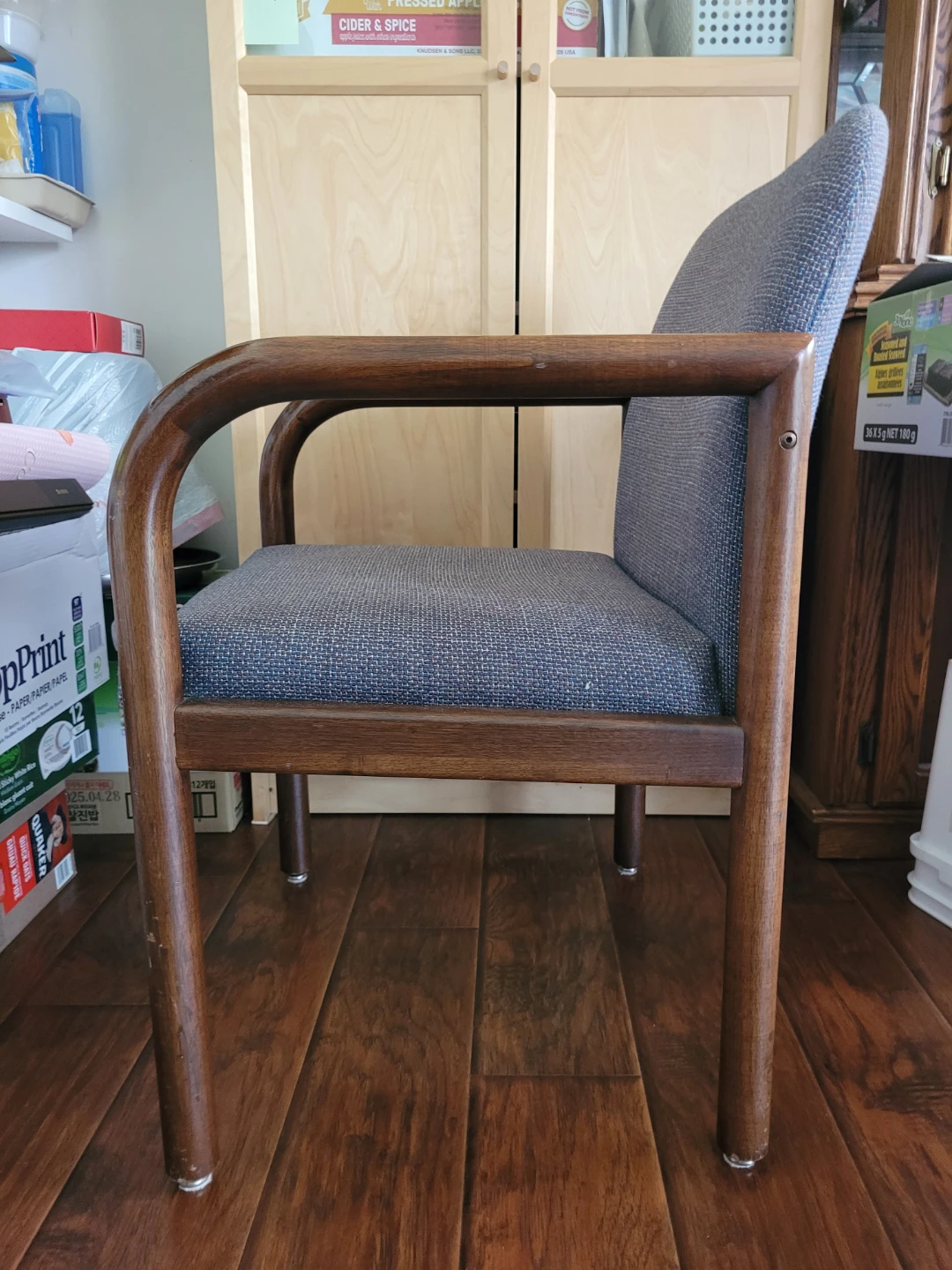 Wooden Armchair with Grey Upholstery - photo 2