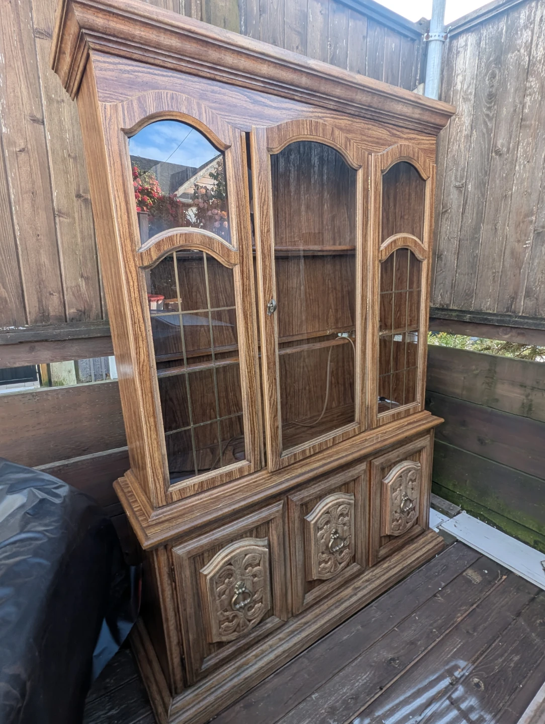 Vintage Wooden China Cabinet with Glass Doors