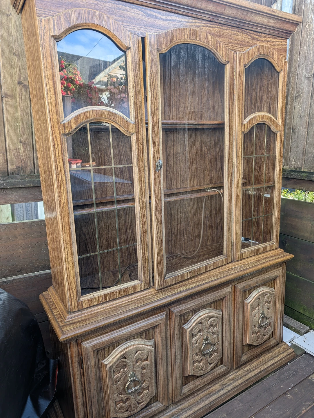 Vintage Wooden China Cabinet with Glass Doors - photo 2