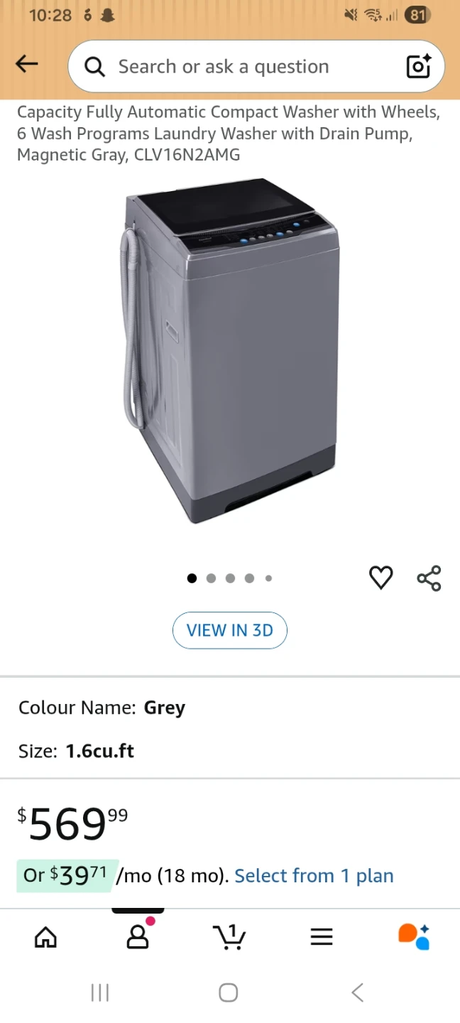 Comfee Automatic Compact Washer CLV16N2AMG - Grey - photo 2