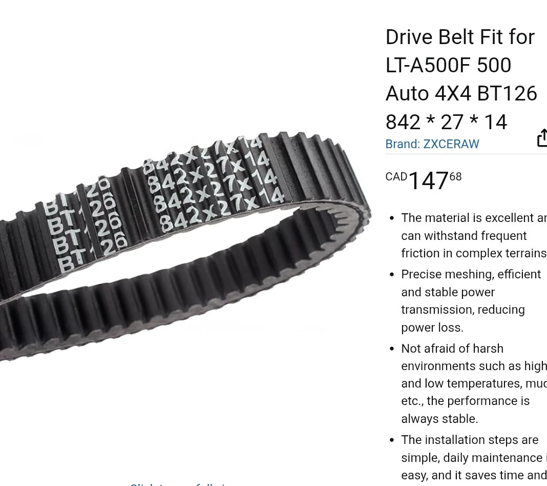 ZX CRAW Drive Belt for LT-A500F 500 Auto 4X4 BT126 - photo 2