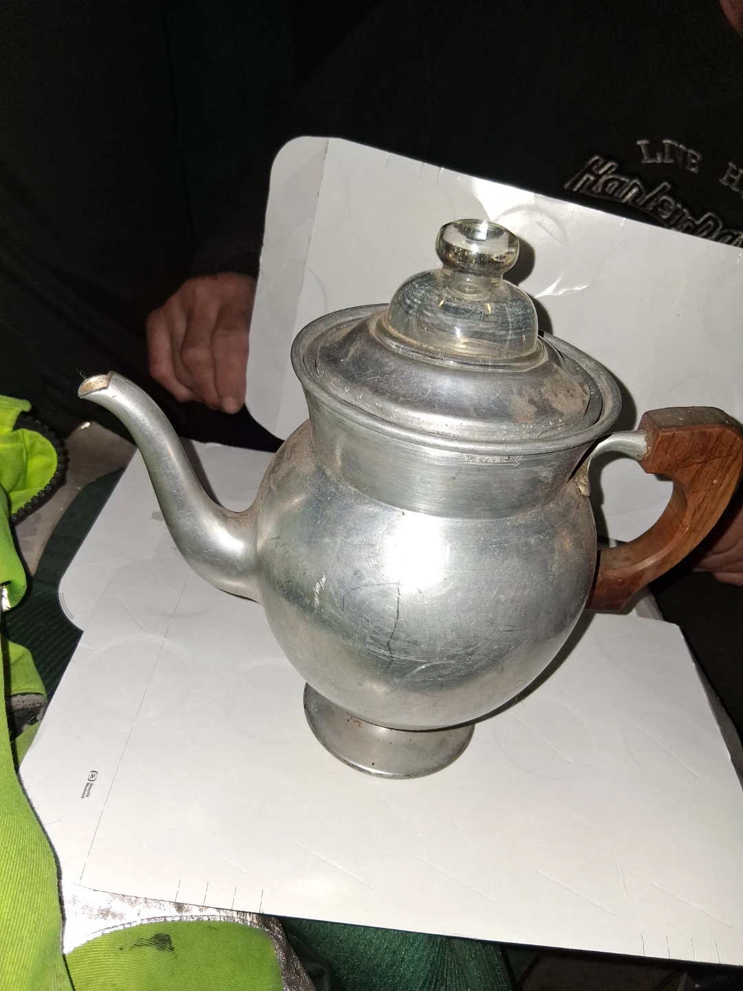 Vintage Aluminum Teapot with Wooden Handle