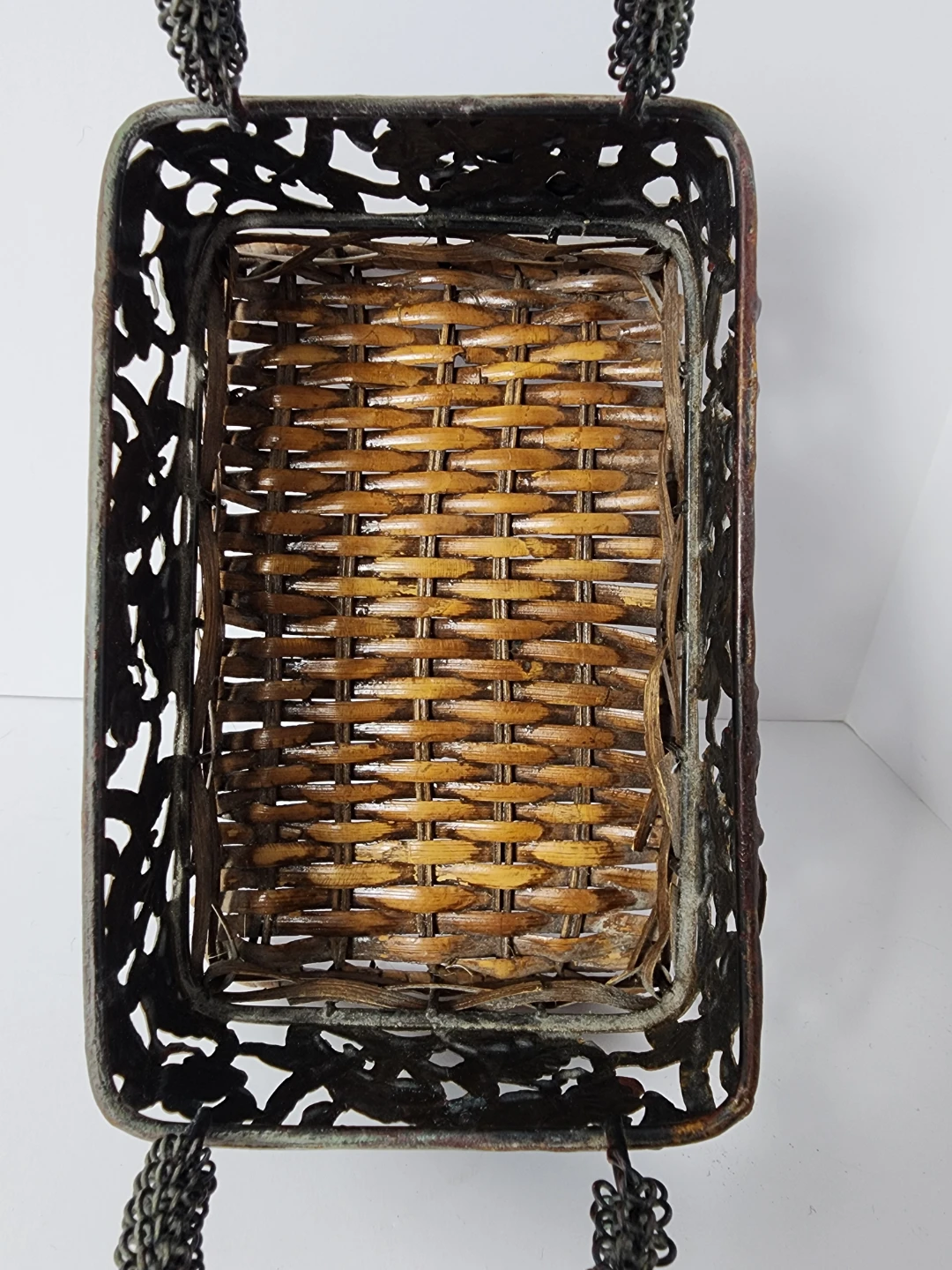 ​Vintage Mixed Media Woven Wicker & Metal Basket - Verdigris - photo 5