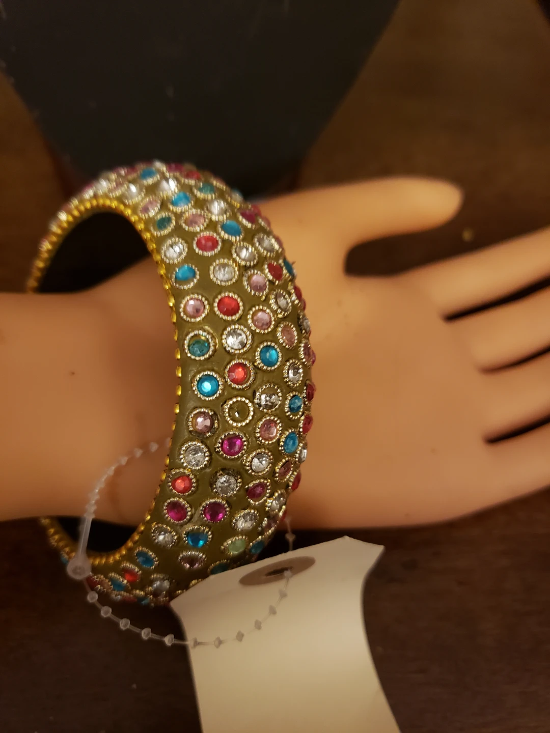 Embellished Bangle Bracelet - Gold tone with colourful stones - photo 4