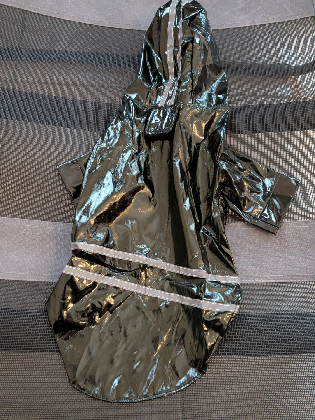 Shiny Black Dog Raincoat with Hood - photo 2