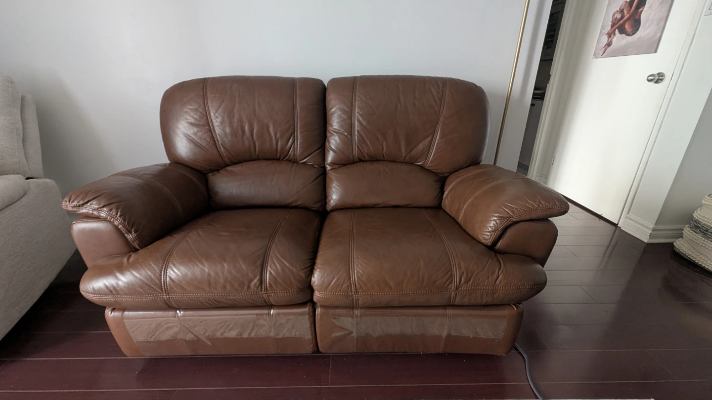 Brown Leather Double Recliner Sofa