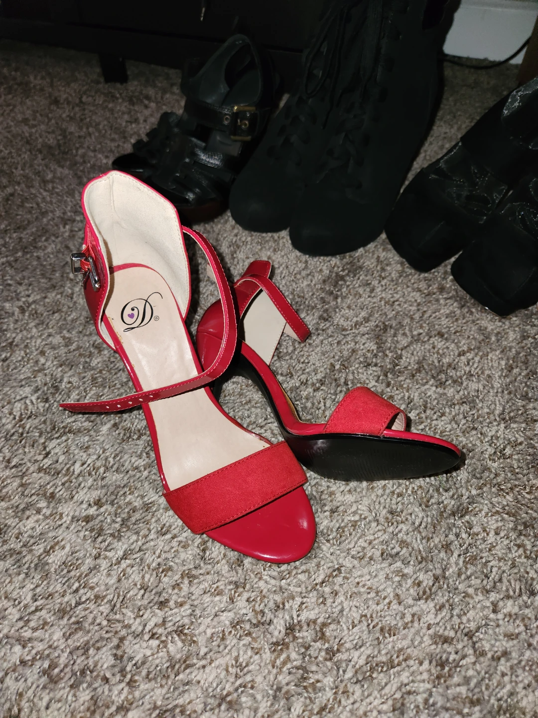 Red D-Signed Ankle Strap Heels