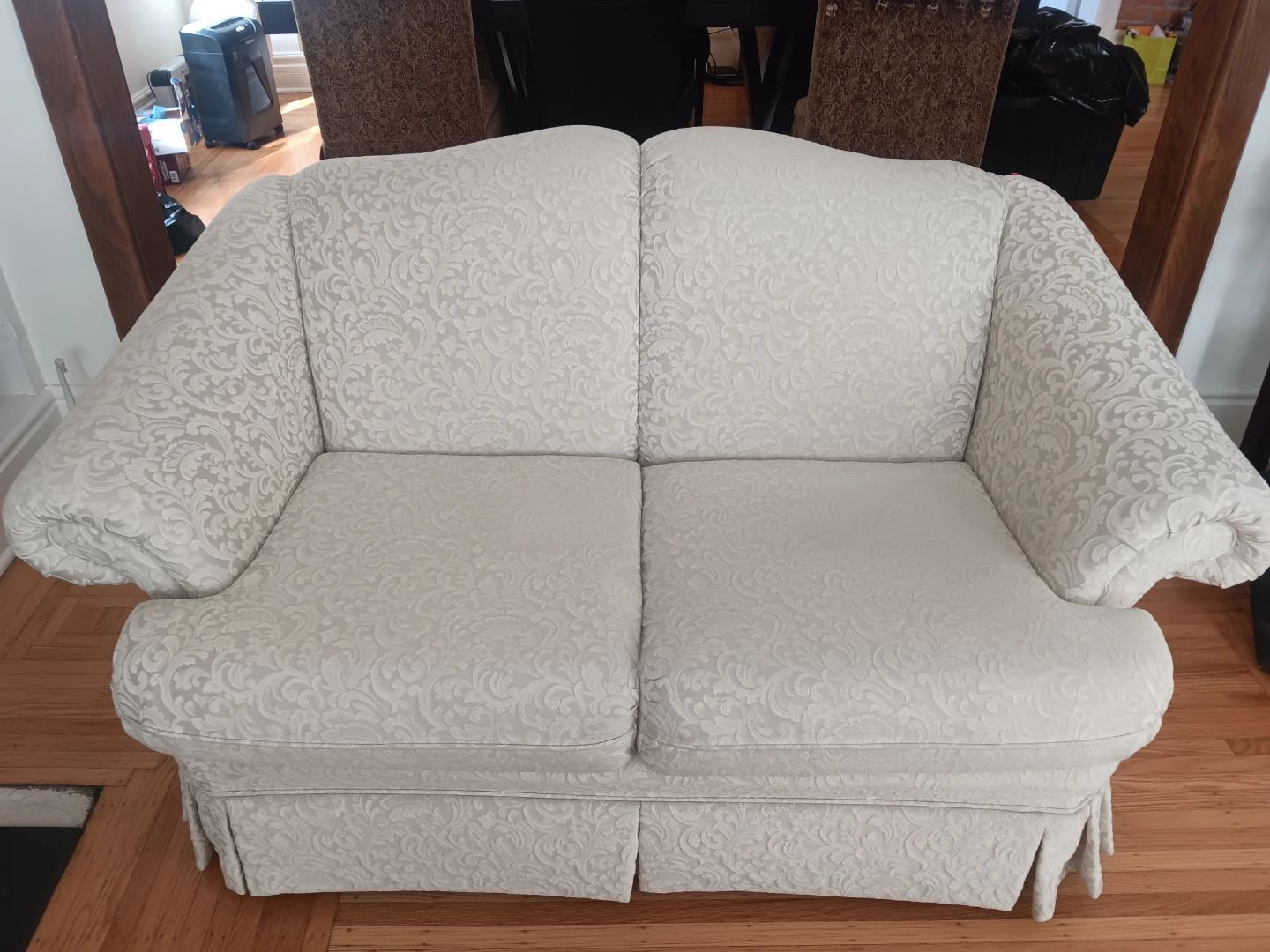 Cream Damask Loveseat Sofa