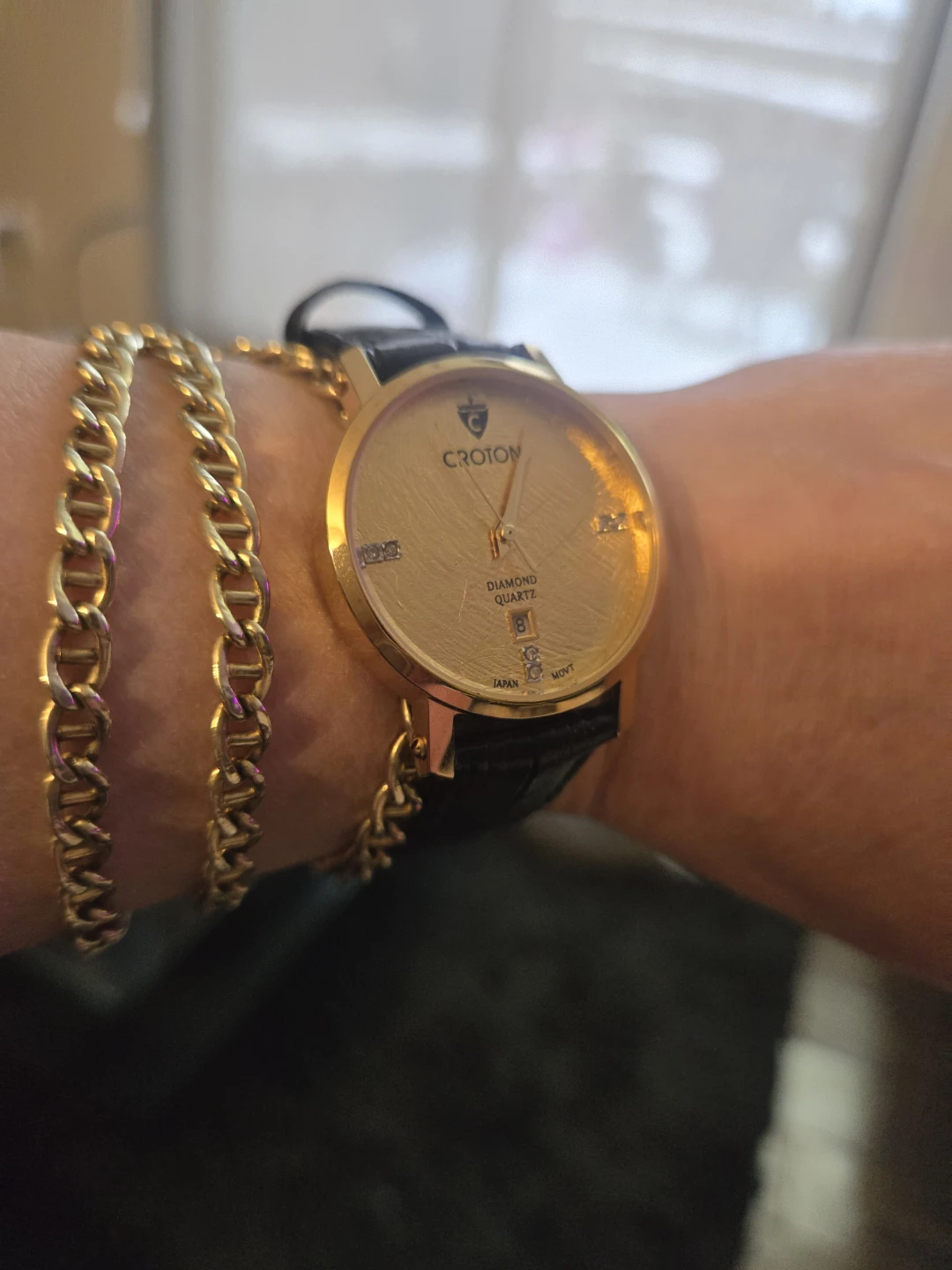 Croton 24kt Gold Foil Dial Diamond Quartz Watch - photo 4