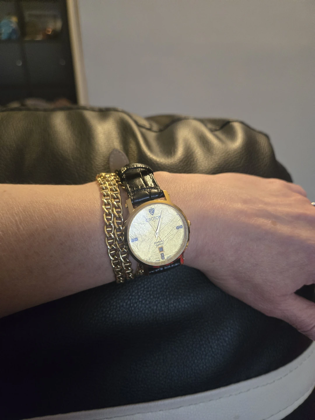 Croton 24kt Gold Foil Dial Diamond Quartz Watch - photo 5