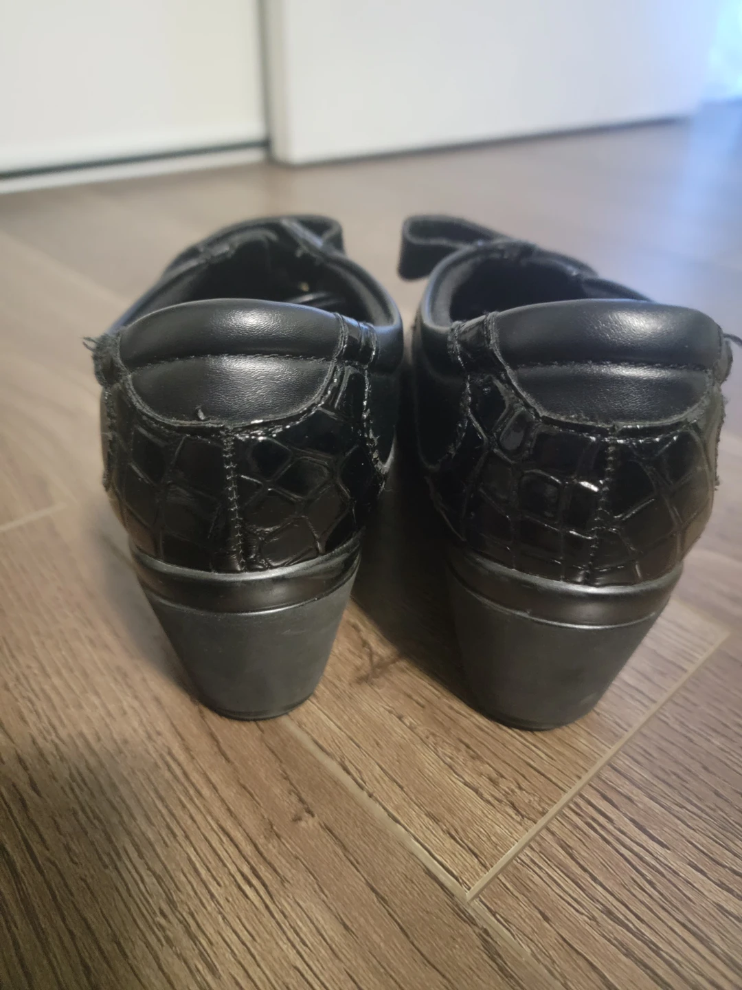 Black Walking Cradles Wedge Shoes with Velcro Straps - photo 2