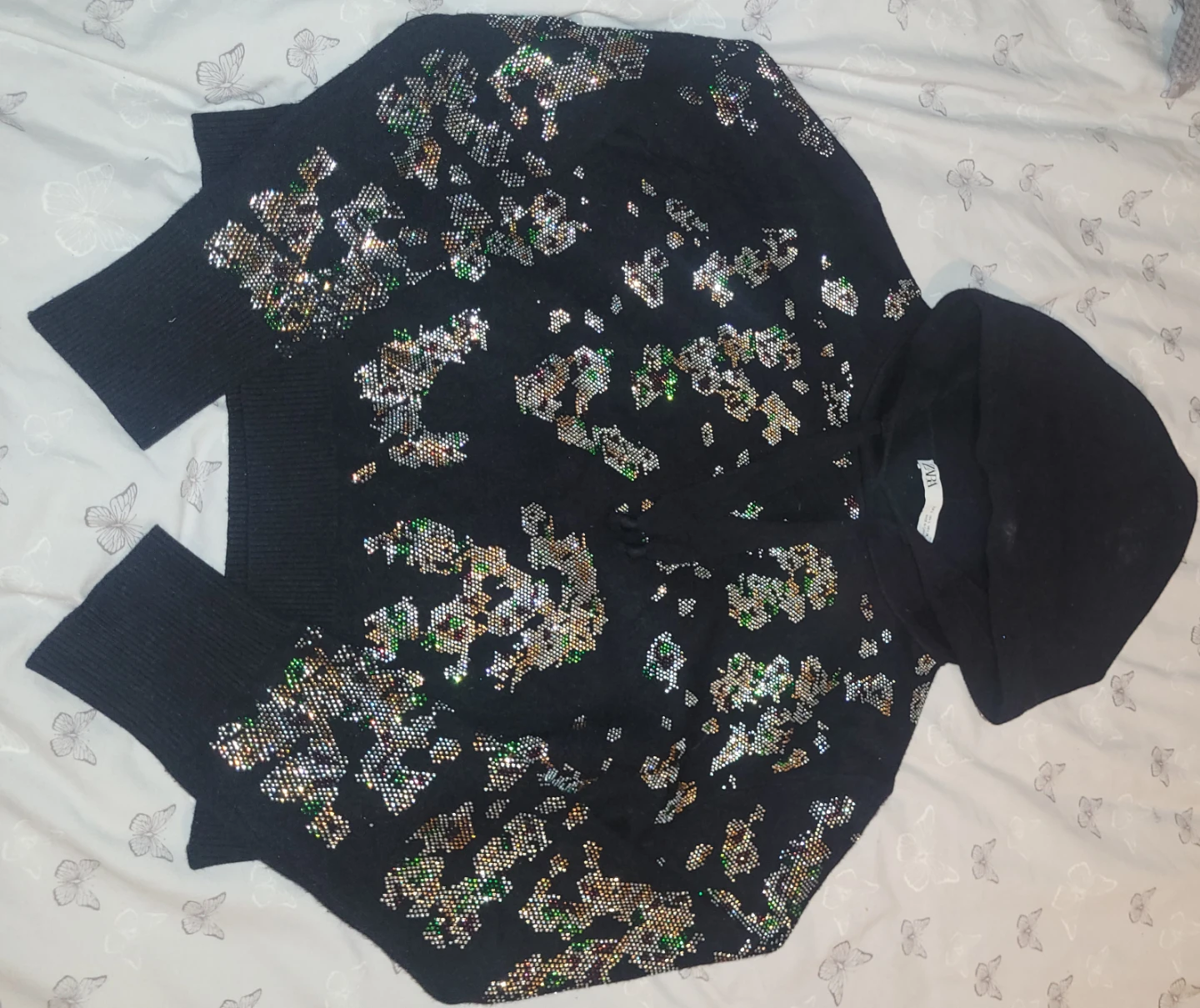 ZARA Black sequined hoodie