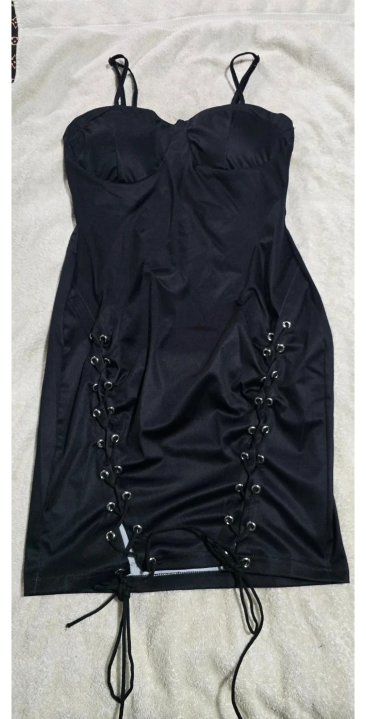 Black Lace-Up Corset Dress