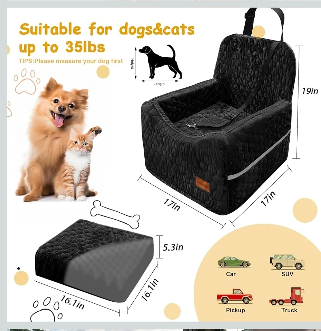 Black Dog Car Seat Booster with Cushion (17"x17"x19") - photo 2