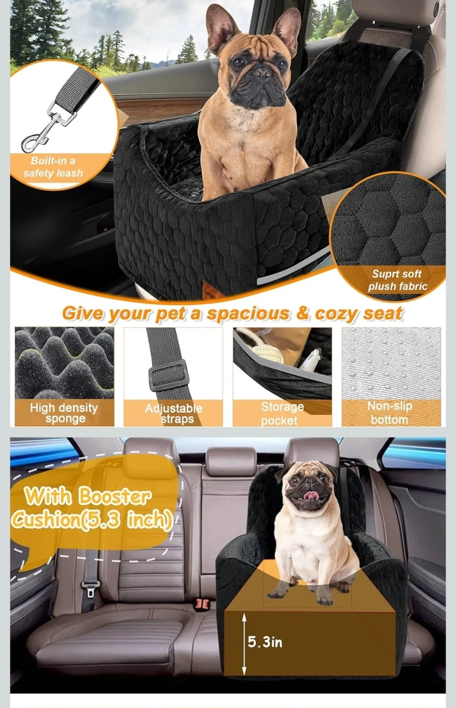 Black Dog Car Seat Booster with Cushion (17"x17"x19") - photo 3