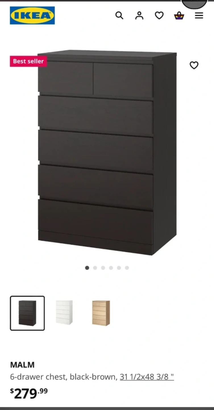 IKEA MALM 6-drawer chest, black-brown - photo 2