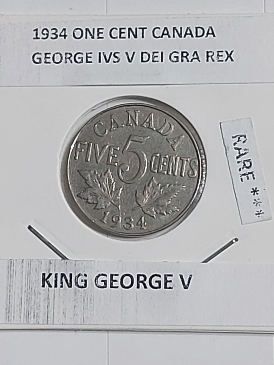 1934 Canada 5 Cent Coin - King George V