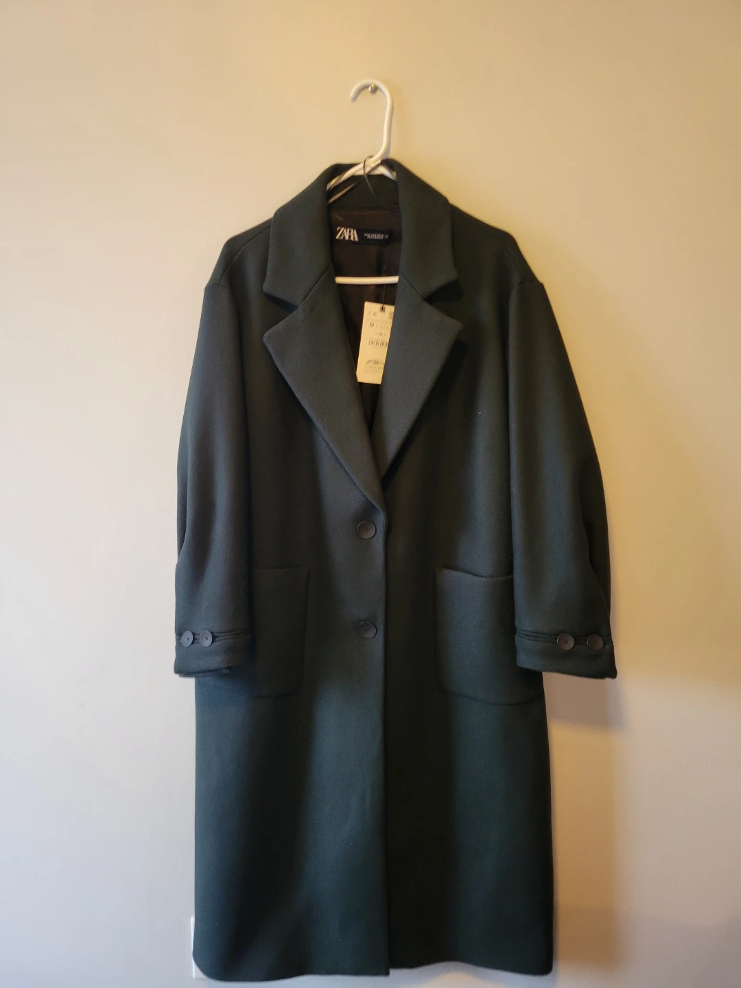 ZARA Women's Dark Green Coat - Size Medium