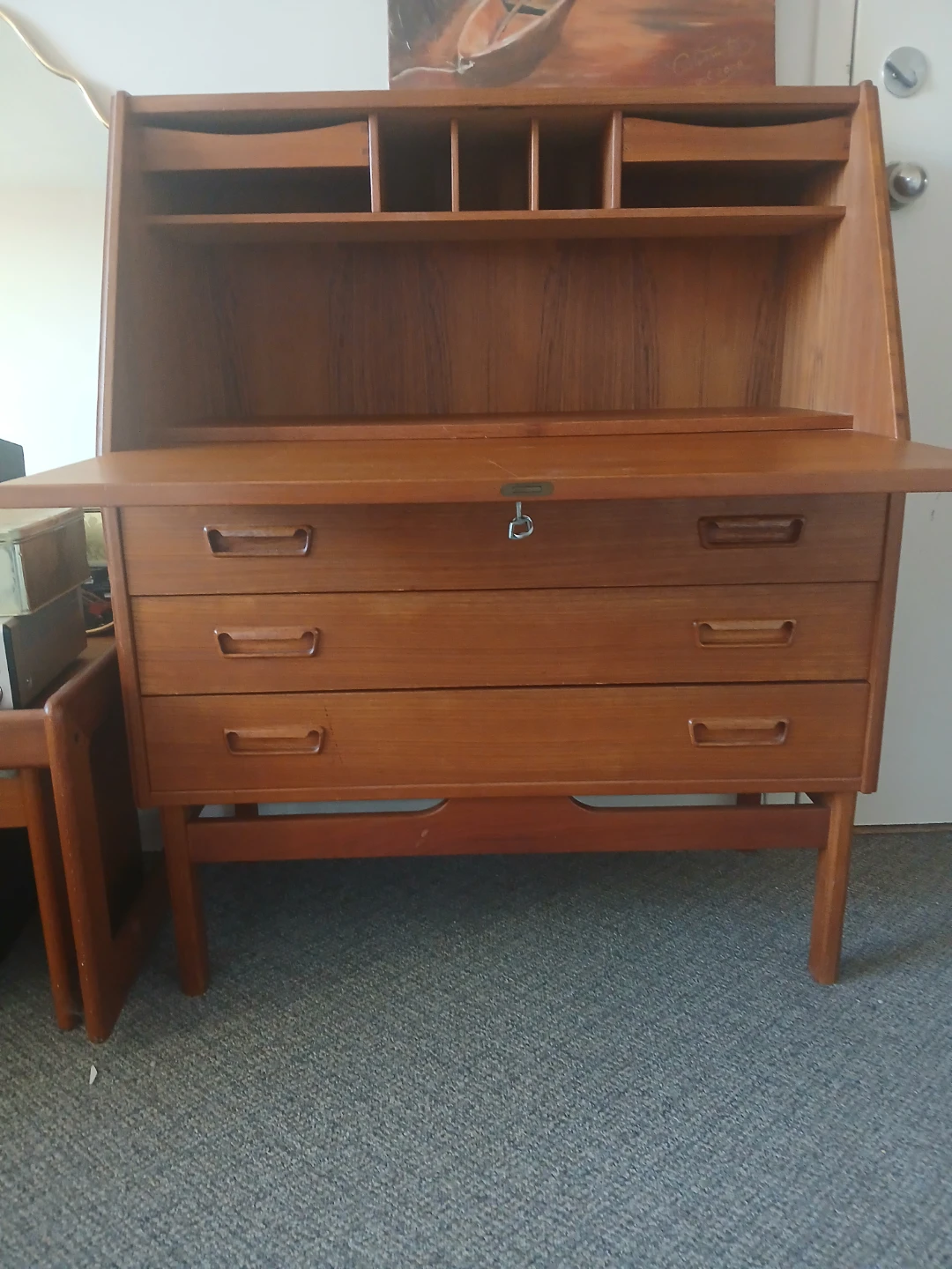 Mid-Century Modern Teak Secretary Desk with Drawers - photo 2