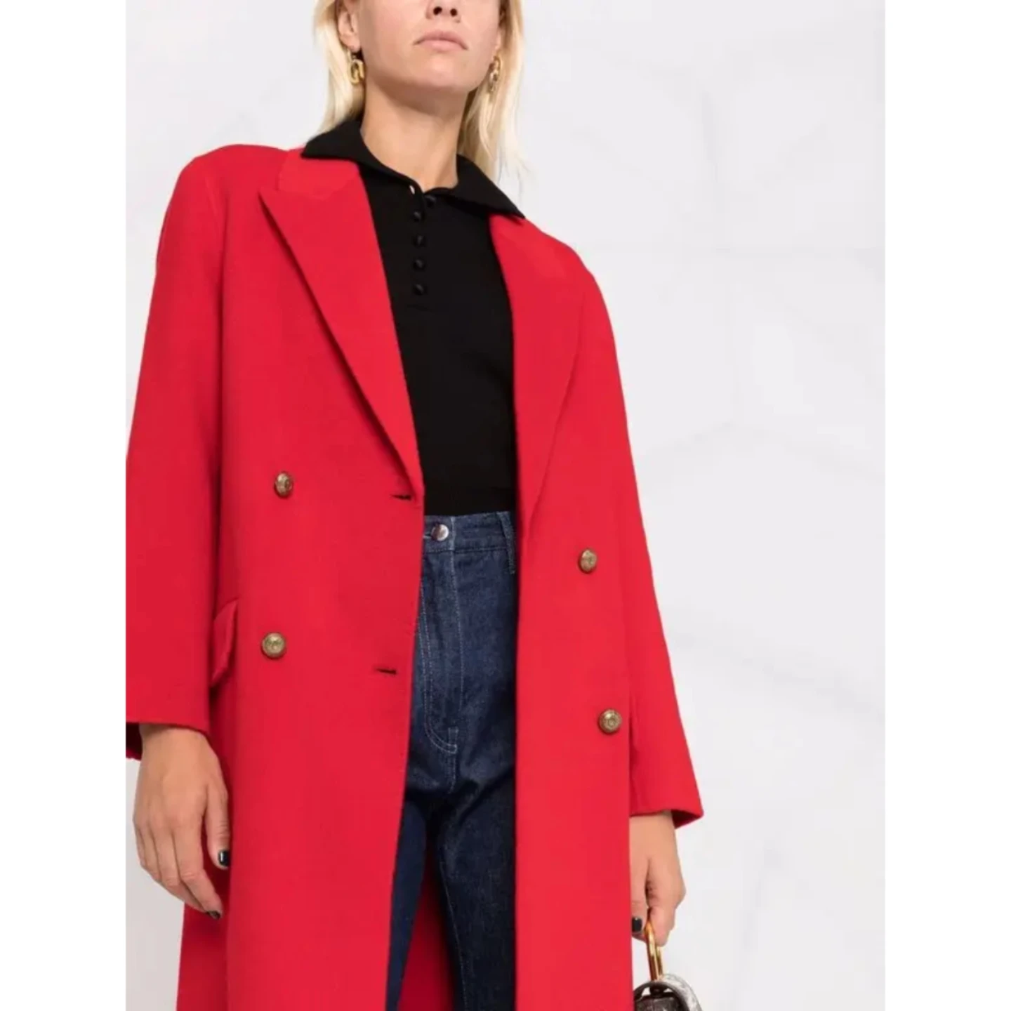 Sandro Red Double-Breasted Wool Blend Coat - photo 5